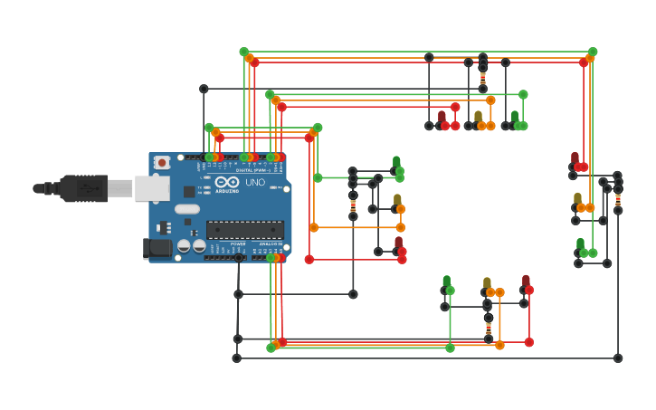 Circuit design Four Way Traffic Light - Tinkercad
