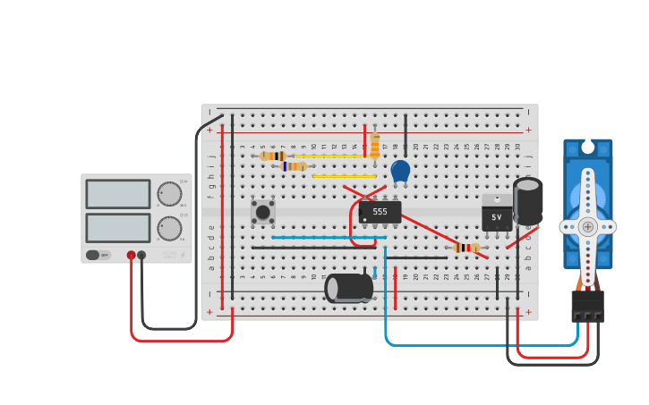 Circuit design 555 Timer Circuit with Servo Motor - Tinkercad