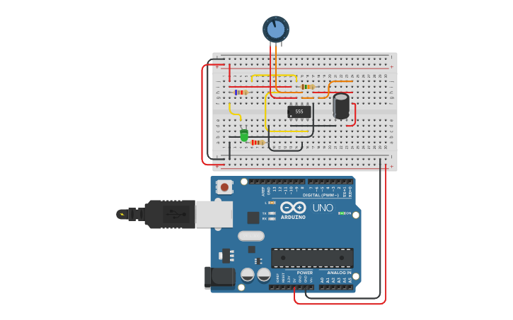Circuit design ic 555 timer - Tinkercad