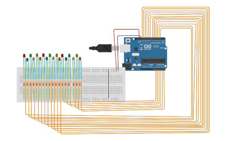 Circuit design multiple led blinking - Tinkercad