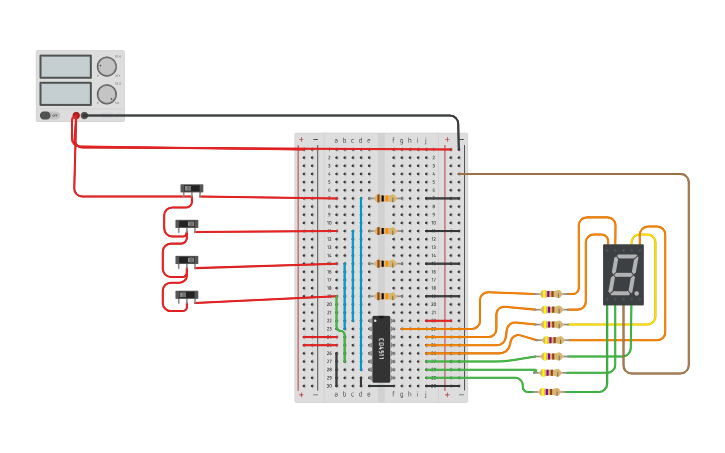 Circuit design Display de 7 segmentos con decodificador. - Tinkercad