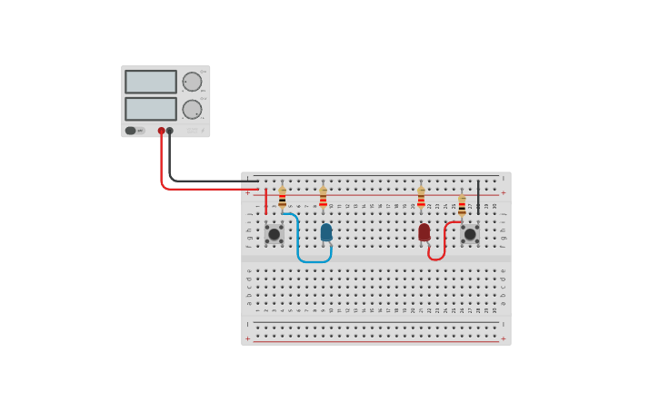 Circuit design Resistencias Pull up (led Rojo) y Pull down (led Azul ...