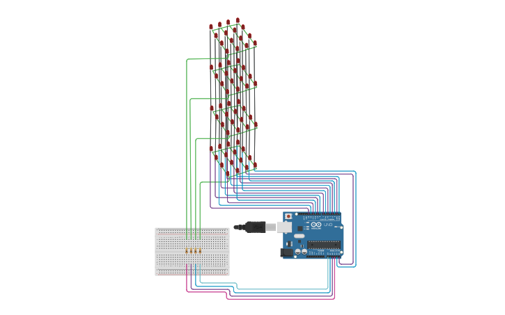 Circuit design 4x4x4 Led cube - Tinkercad