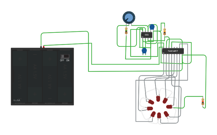 Circuit design LED chaser circuit - Tinkercad