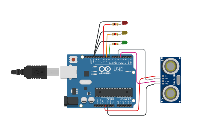 Circuit design Parking Sensor - Tinkercad