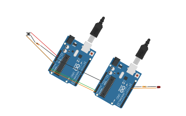 Circuit design I2C Communication between two arduino - Tinkercad