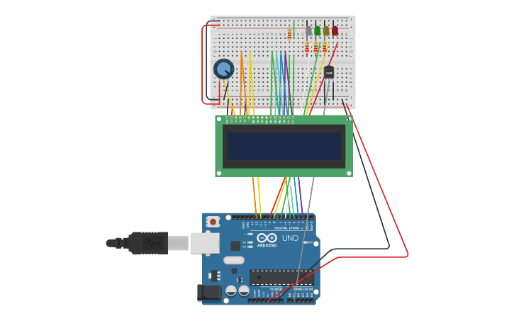 Circuit design temperatura lcd y led con potenciometro - Tinkercad