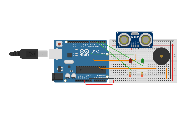 Circuit design Sensor ultra sonico - Tinkercad