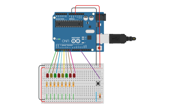 Circuit design Copy of ejercicios con pulsadores - Tinkercad