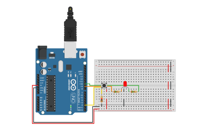 Circuit design Stop/Go RGB LED (BY PUSH BUTTON) - Tinkercad
