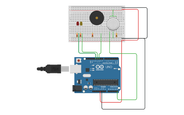 Circuit design Guide for MQ-2 Gas/Smoke Sensor with Arduino - Tinkercad