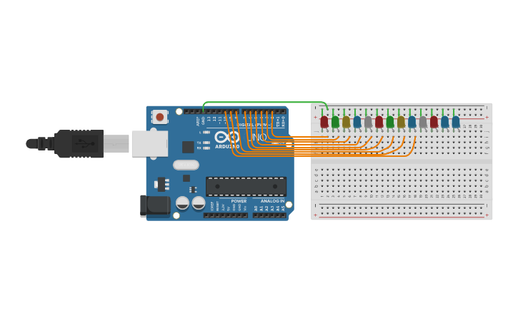 Circuit design LED Control using for loop - Tinkercad