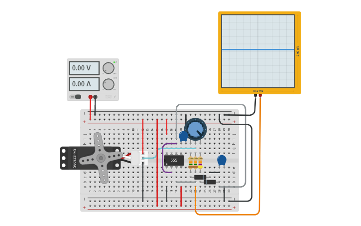 Circuit design Servo Motor control with 555 timer - Tinkercad