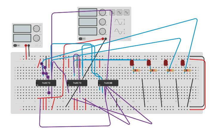 Circuit design decade up counter - Tinkercad