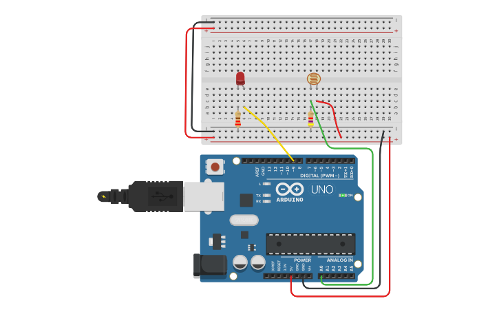 Circuit design Photoresistor with Arduino (Blocks) - Tinkercad