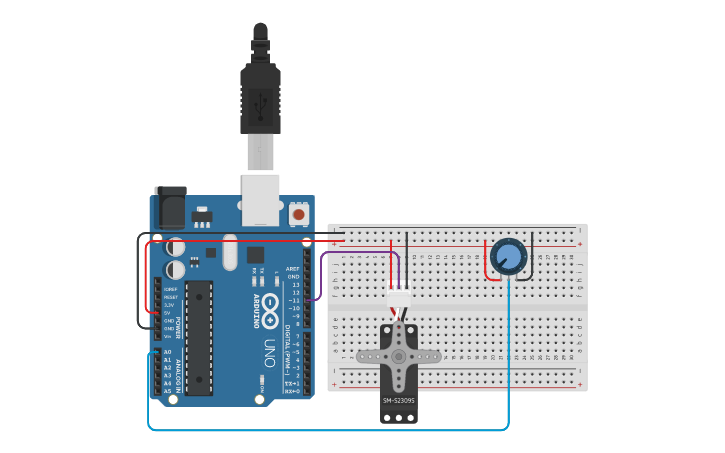 Circuit design Motor servo with Potentiometer - Tinkercad