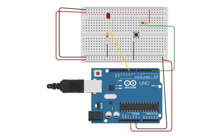 Circuit design Switch LED off and on - Tinkercad