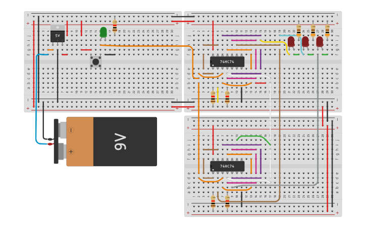 Circuit design 3 Bit Shift Register Resettable_74hc74 - Tinkercad