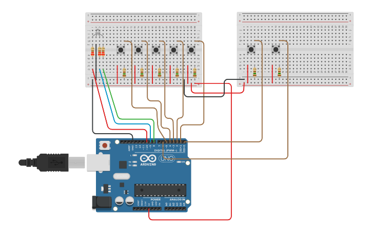 Circuit design led rgb botao - Tinkercad