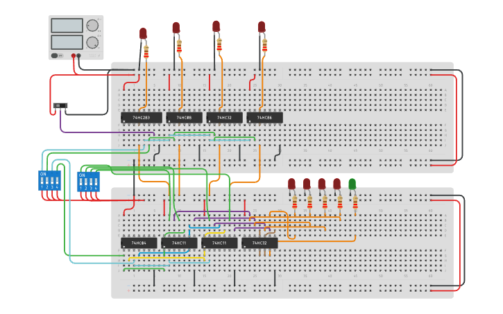 Circuit design 1 bit ALU - Tinkercad
