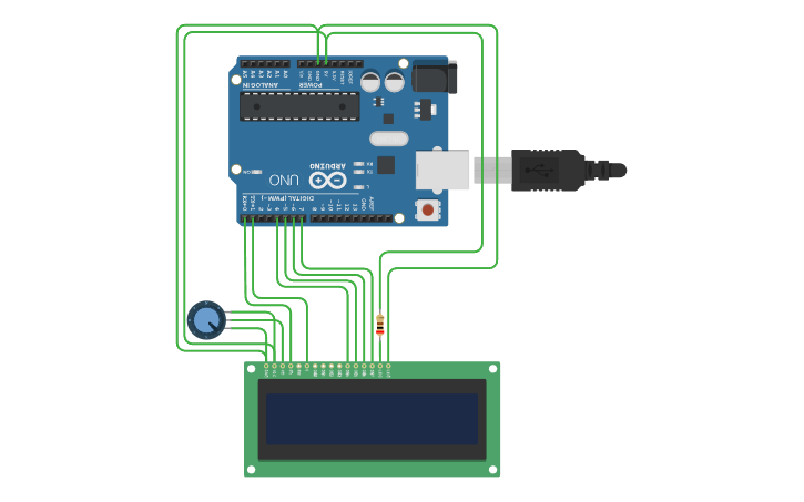 Circuit design Arduino LCD counter clock - Tinkercad
