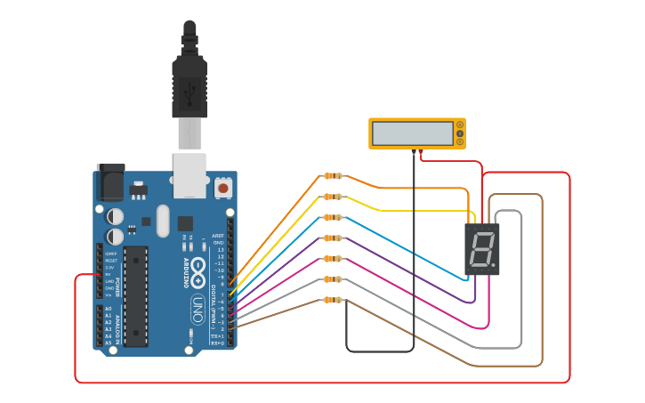 Circuit design 7 Segment Common Anode Display using Arduino Uno R3 ...