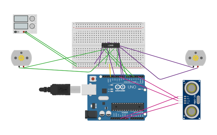 Circuit design distance sensor with arduino - Tinkercad
