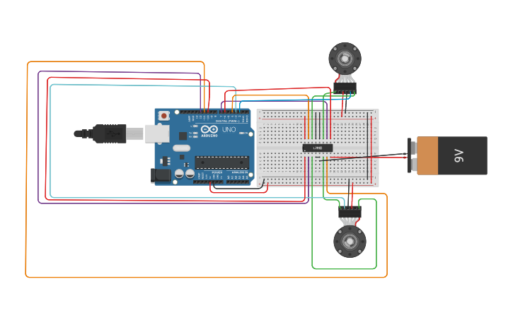Circuit design Robot 2 Encoder Motors - Tinkercad