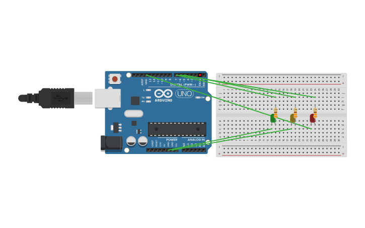 Circuit design primul meu proiect arduino semafor 3 leduri - Tinkercad