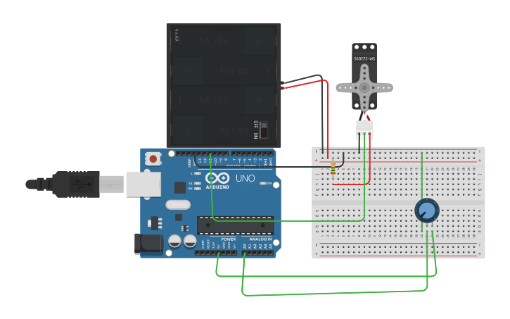 Circuit design Potentiometer + servo - Tinkercad