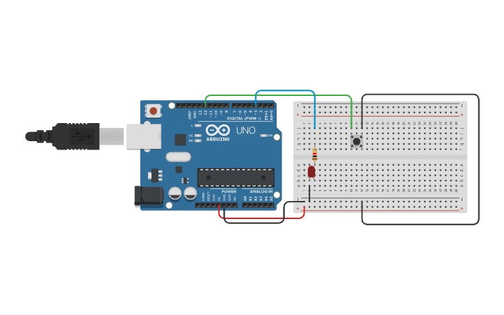 Circuit design LED Switch with Push Button - Tinkercad