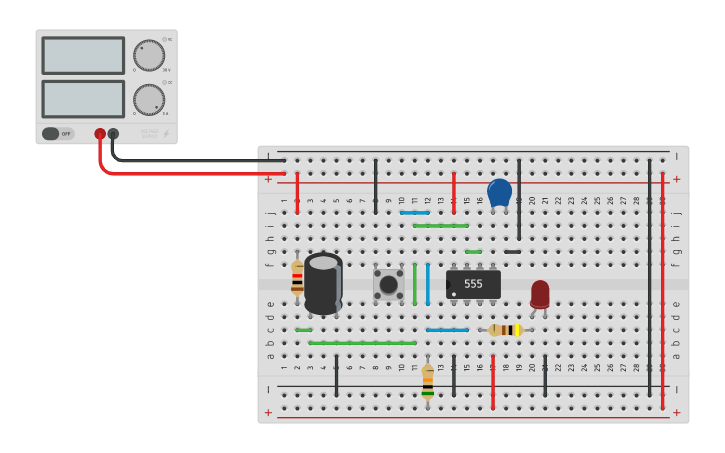 Monostable Circuit Using 555 Using Rcad Software Circuit design Monostable circuit using IC timer 555 - Tinkercad