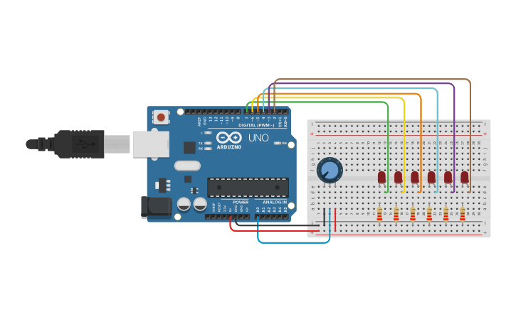 Circuit design ciclo for anidado y Diagrama de flujo - Tinkercad