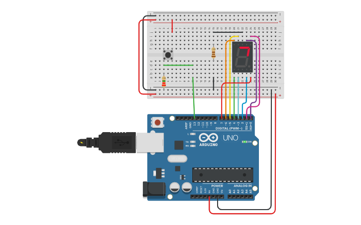 Circuit design 0-9 Random Number Generator 2.0 - Tinkercad
