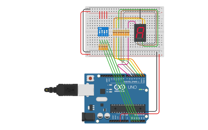 Circuit design 7 segmentos - arduino - Tinkercad