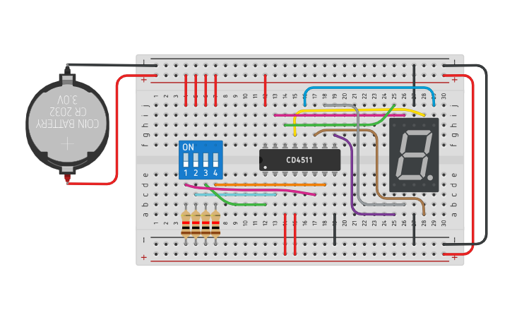 Circuit design BCD digital counter with 4511 IC - Tinkercad