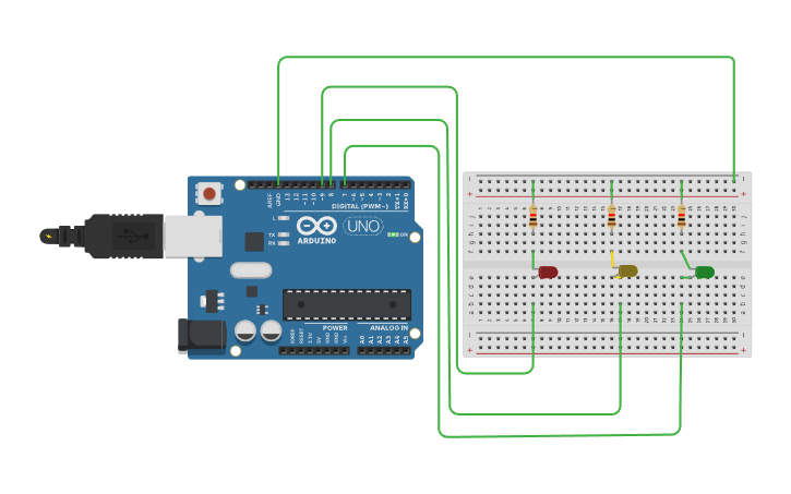 Circuit design Circuito de 3 LED - Tinkercad