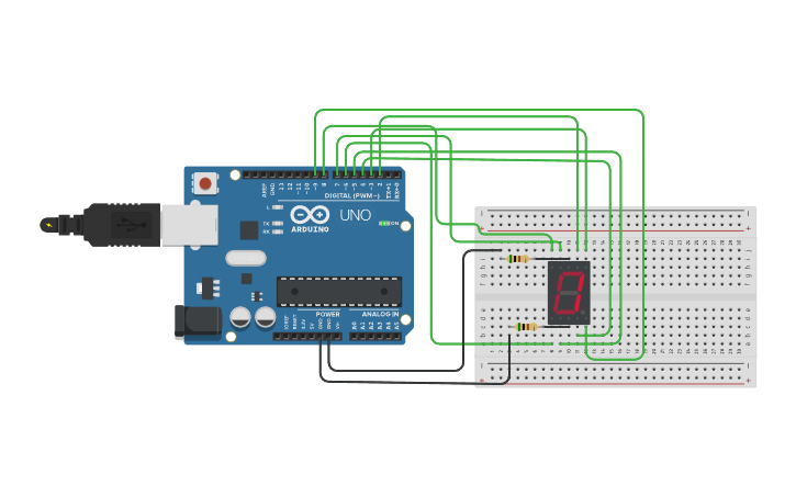 Circuit design 7 Segment Display - Tinkercad