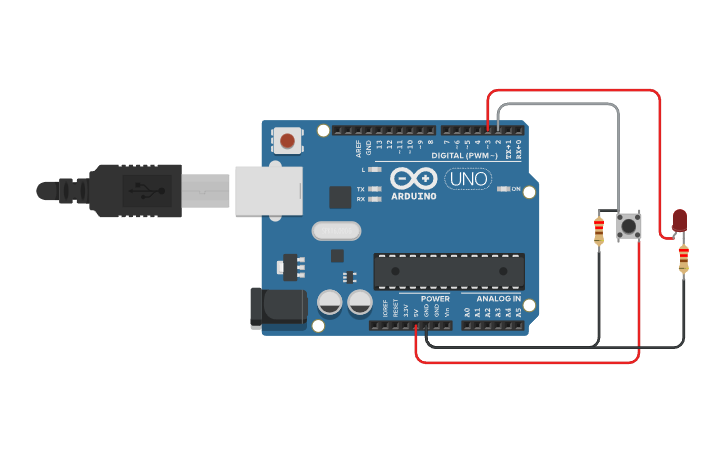 Circuit design Control de LED con Pulsador - Tinkercad