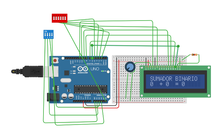 Circuit design Sumador y restador - Tinkercad
