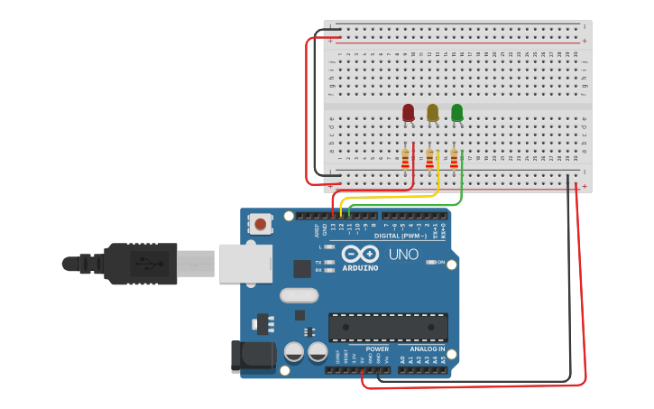 Circuit design Multiple LED Blinking - Tinkercad