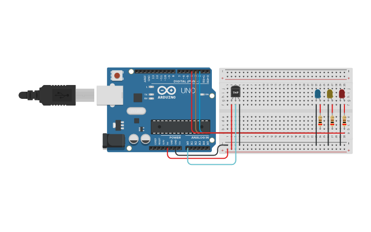 Circuit design Sensor de temperatura e led - Tinkercad