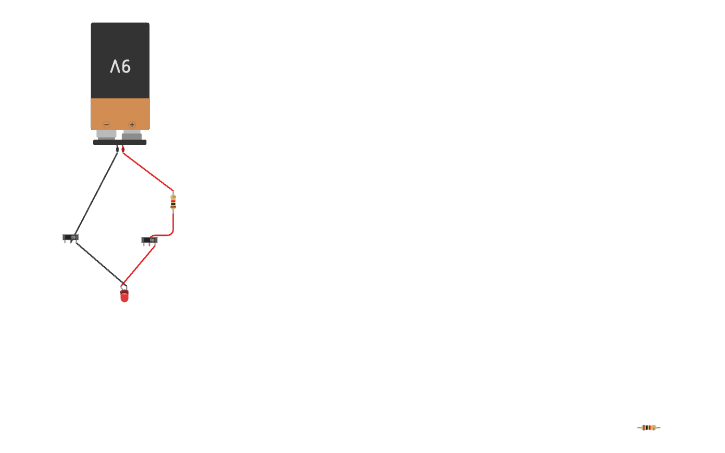 Circuit design LED controlado por 2 interruptores - Tinkercad