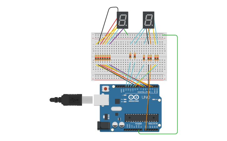 Circuit design 7 segment - Tinkercad