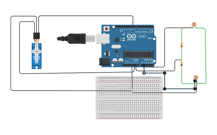 Circuit design Solar tracking system using arduino - Tinkercad