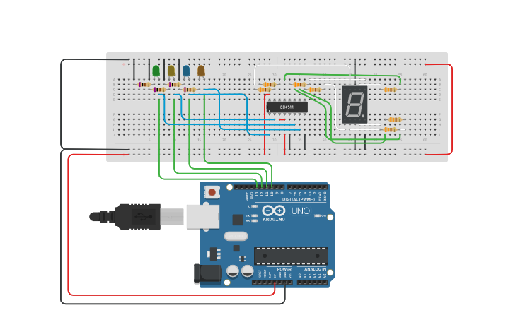 Circuit design Four-Bit Counter Framework - Tinkercad