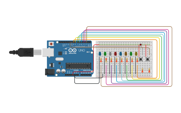 Circuit design secuencia de leds - Tinkercad