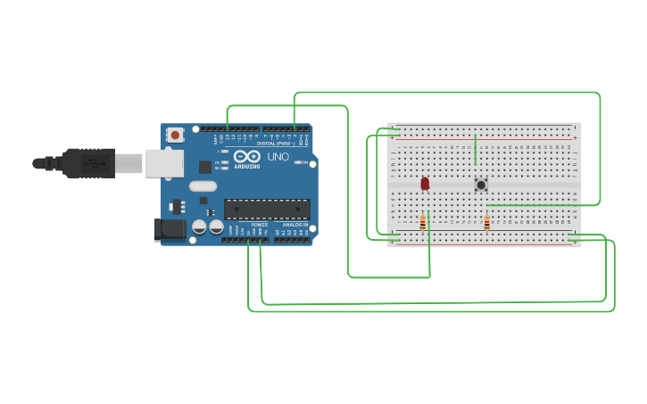 Circuit design Control LED using a push button switch - Tinkercad