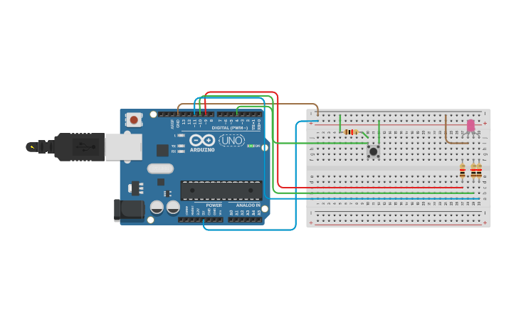 Circuit design Butonlu RGB Led - Tinkercad