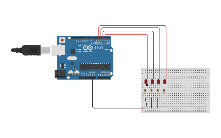 Circuit design LED running - Tinkercad